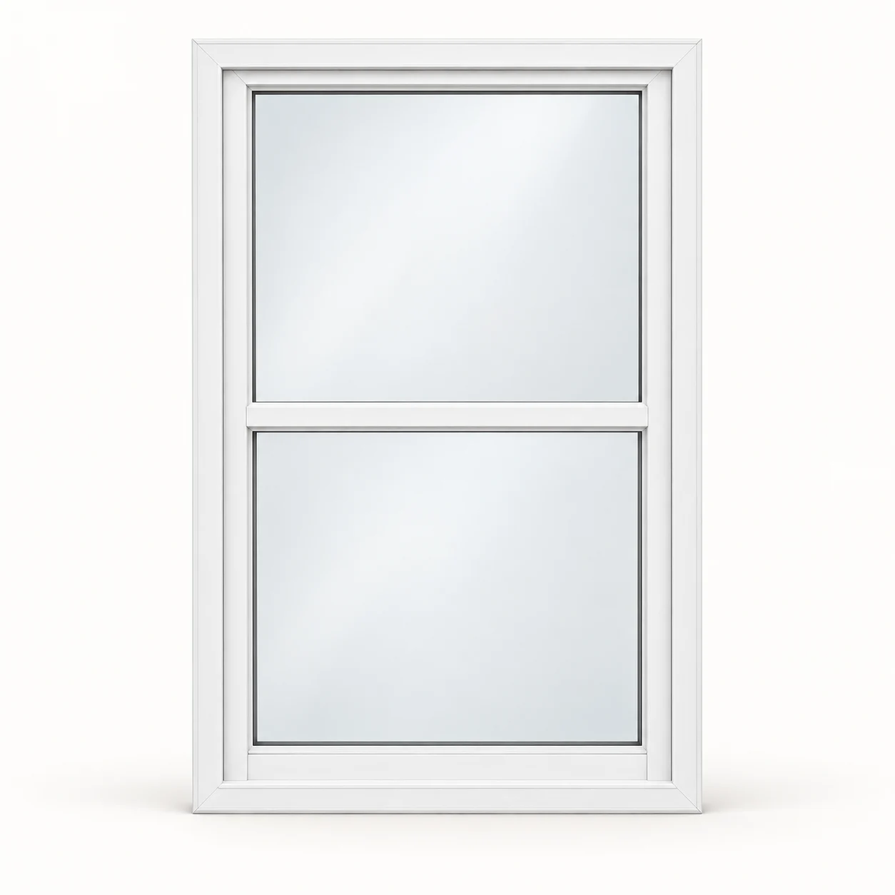 Product illustration: white vinyl, double hung layout