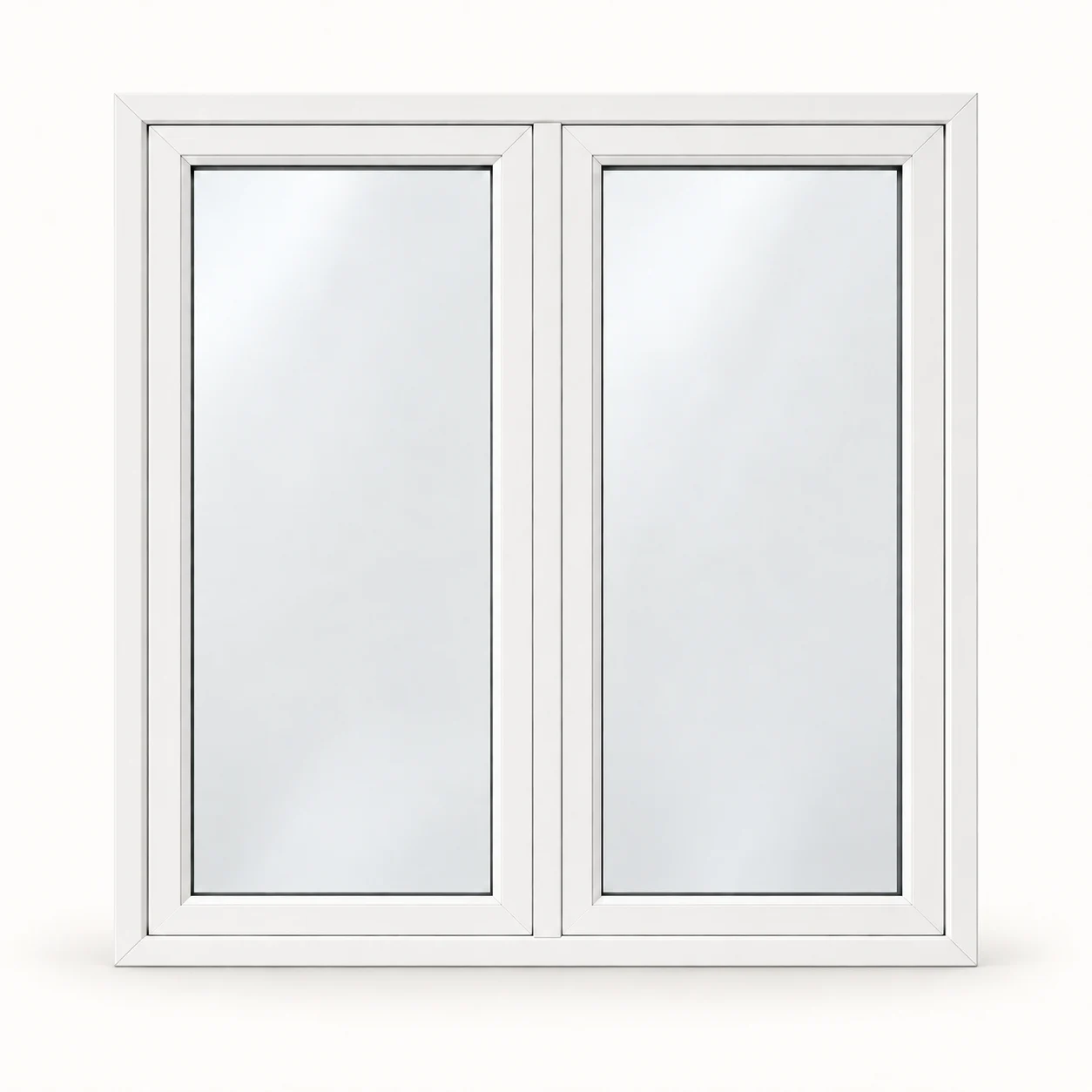 Product illustration: white vinyl, two-lite casement layout