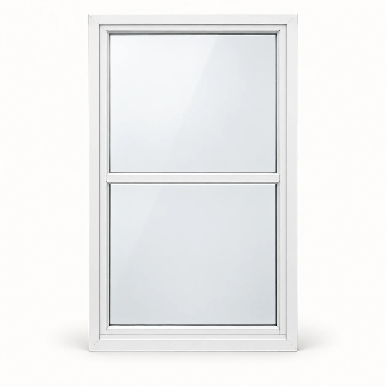 Product illustration: white aluminum, double hung layout